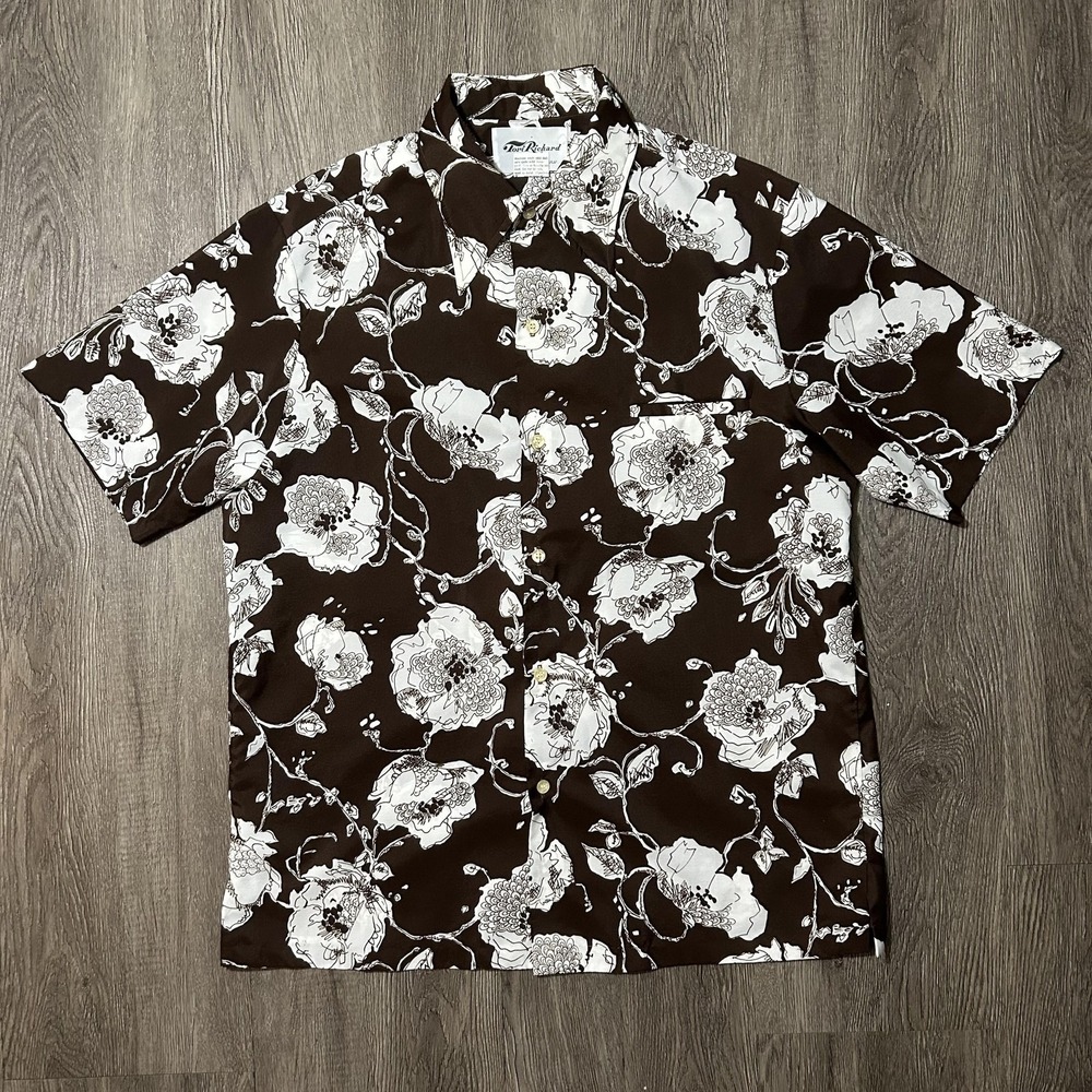 Vintage Tori Richard Shirt Mens Large Brown Floral Hawaiian Aloha Made in USA - Picture 2 of 7